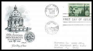 US 1106 Minnesota Statehood Artmaster Typed FDC