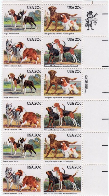 Scott #2101a (2098-2101) Dogs (Retrievers) Block of 12 Stamps - MNH