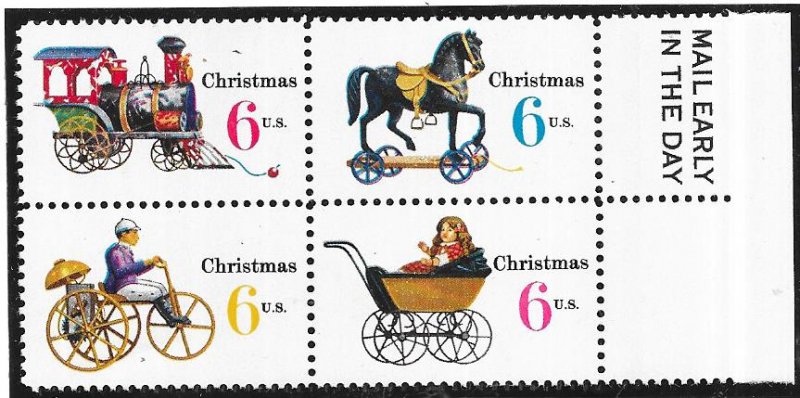 US#1415-18 6c Christmas,Mail Early Block (4) (MNH) CV $1.10