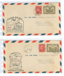 Canada 192/C1 Canada First Flight Airmail covers 2/15/33 clean sealed envelopes.  Wadhope to Great Falls, Great Falls to Wadho