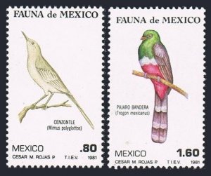 Mexico 1234, 1236, MNH. Michel 1747, 1749. Birds 1981. Mockingbird, Trogon.