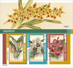 Guinea-Bissau - 2021 Orchid Flowers on Stamps - 3 Stamp Sheet - GB210801a