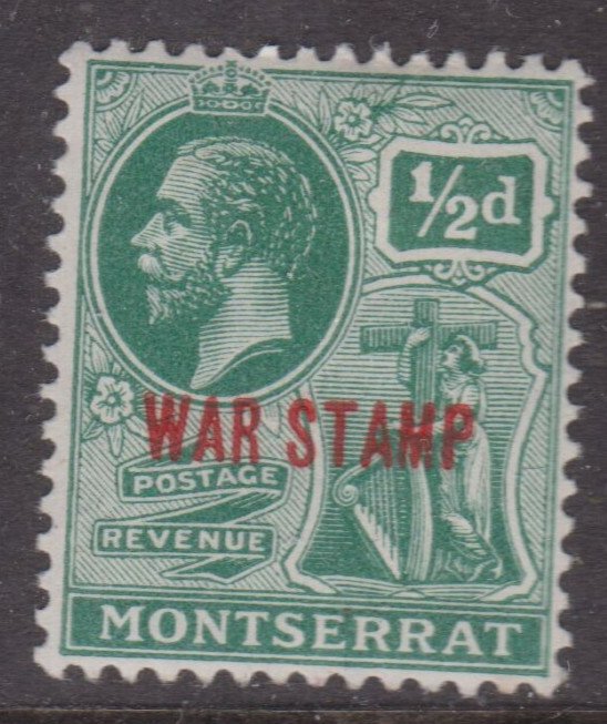 Montserrat 1917 George V 1/2d War Stamp Overprint Mint Hung SG 60 VGC