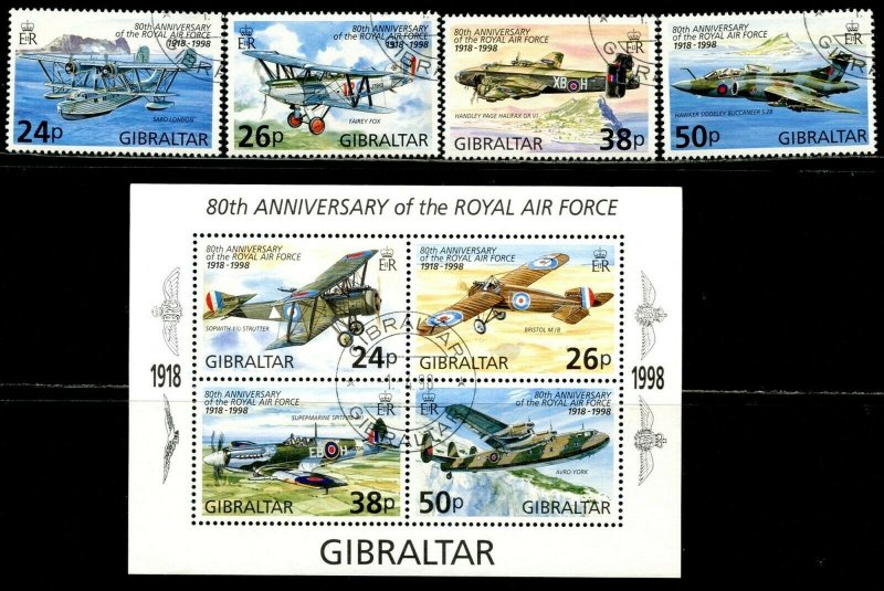 GIBRALTAR Sc#755-759 1998 Royal Air Force Complete Set & S/S Used