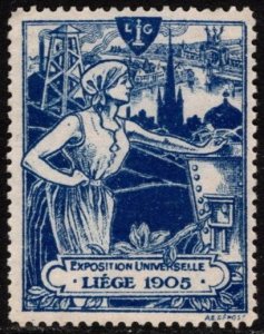 1905 Belgium Cinderella Poster Stamp Liege Universal Exposition Unused