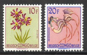 Belgian Congo Scott 281-82 Unused LHOG - 1951-52 Flowers High Values-SCV $15.00