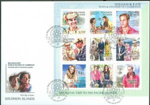 SOLOMON ISLANDS 2013 DUKES OF CAMBRIDGE WILLIAM AND KATE SHEET OF 9 I FDC