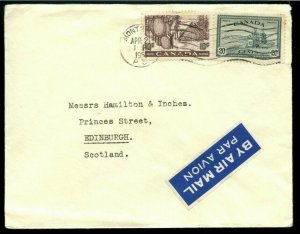 1951 air mail to SCOTLAND double weight 1/4oz x 2 = 1/2 ounce, Canada cover