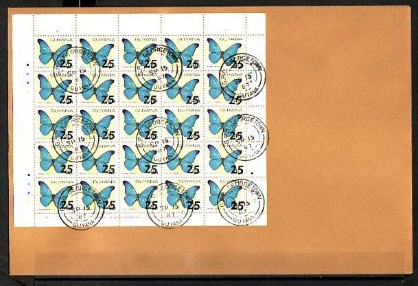 Guyana, Scott cat. 1812. Butterflies Revalued sheet of 25. First day cover.