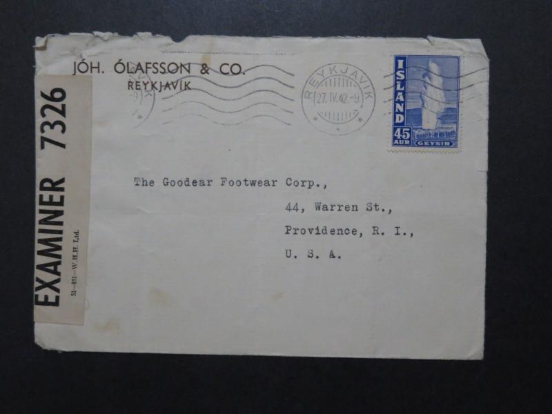 Iceland 1942 Censor Cover to USA / Light Creasing - Z10046