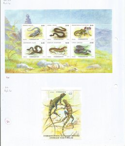 UZBEKISTAN - 1999 - Reptiles - Perf  6v Sheet & Souv Sheet - M L H