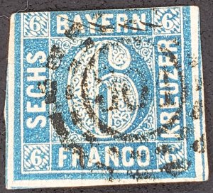 Bavaria, Scott #11, AVG used, vertical crease, tiny thin