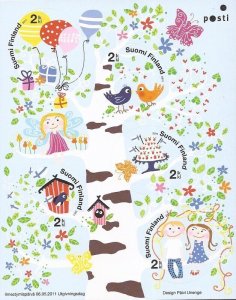 Finland - 2011 Tree of Happiness, Children, Birds - 5 Stamp Sheet - Scott #1382