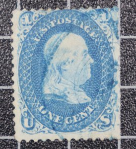 Scott 63 1 Cent Franklin Used Nice Stamp Partial CDS Cancel SCV $45.00
