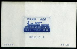 Japan  396 Mint OG 1947 Railway Service Anniv. Sheet