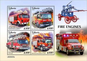 LIBERIA- 2023 - Fire Engines - Perf 4v Sheet - Mint Never Hinged