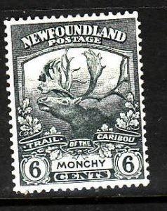 Newfoundland-Sc#120-unused hinged og 6c grey Caribou-Monchy-1919-Nwf366-