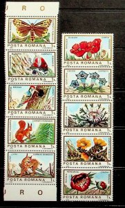 ROMANIA Sc 3154-55 NH 2 STRIPS OF 1983 - FLOWERS-ANIMALS-BIRDS-INSECTS - LOT1