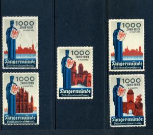 5 VINTAGE 1933 JAHR FEIER TANGERMÜNDE  POSTER STAMPS (L820) GERMANY