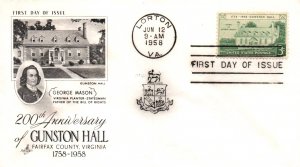 US 1108 Gunston Hall Artcraft U/A FDC