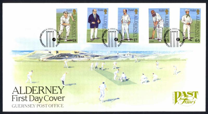 Alderney Sc# 101-105 FDC 1997 Past Times Cricket