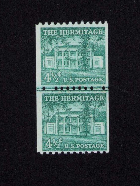 1059 4 1/2¢ Hermitage Joint Line Coil Pair of Stamps MNH