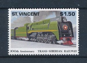 [112904] St. Vincent 1991 Trans-Siberian railway train From set MNH