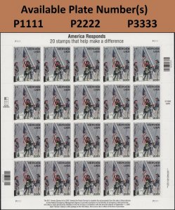 US B2 Heroes of 2001 First Class Semipostal sheet (20 stamps) MNH 2002