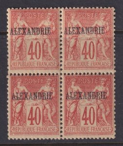 Alexandria (French Offices), Scott 11 (Yvert 13), MNH/HR block of four