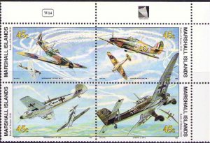 MARSHALL ISLANDS WW II War Scott 261-64  Battle of Britain Margin Block - 1990