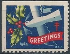 US Christmas seal WX146 (unused) white dove & holly (perf 12½) (1949)