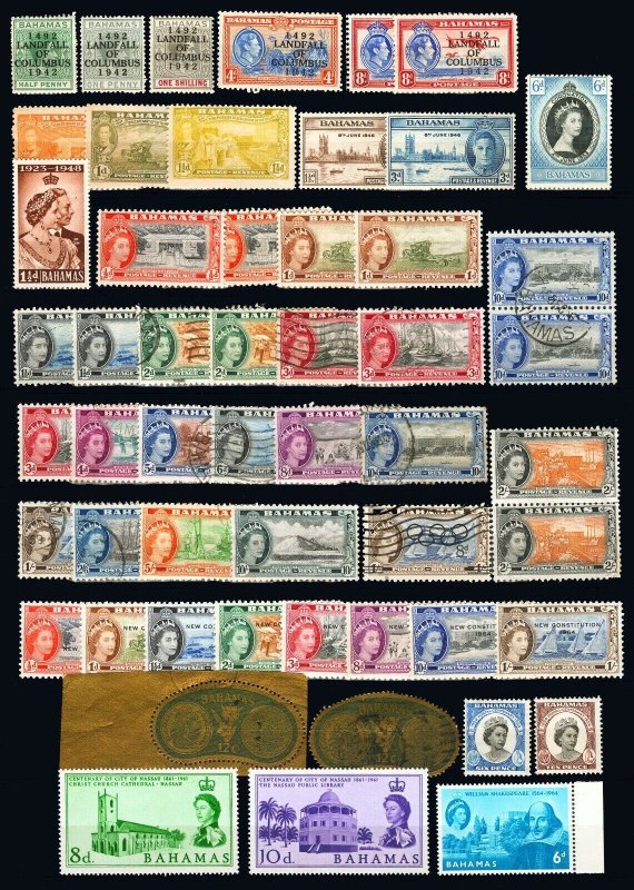 Bahamas #116/#202 1942-1964 Assorted King George VI, Queen Elizabeth Mint & Used