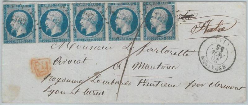 75134 - FRANCE - Postal History - 1 Franc  on COVER from ESPALION to ITALY 1855