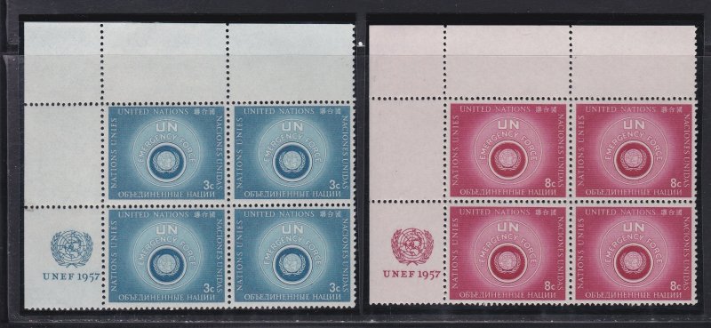 United Nations - New York # 53-54, Inscription Blocks of Four, NH