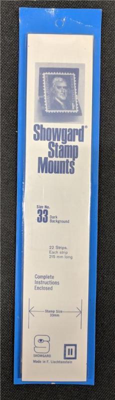 Stamp Mounts Supplies Showgard #33 New 22 strips 33mm by 215mm Black background