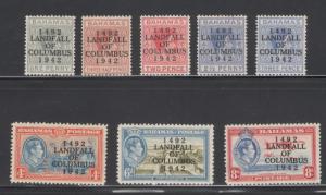 Bahamas 1942 Discovery of America Overprints Scott # 117 - 124 MNH