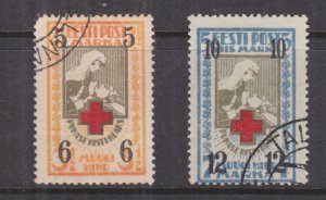 ESTONIA, 1926 Red Cross surcharge pair, used.