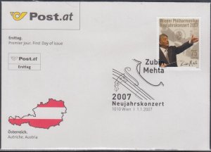 AUSTRIA  SC #2078 FDC ZUBIN MEHTA, CONDUCTOR of ISRAEL PHILHARMONIC ORCHESTRA