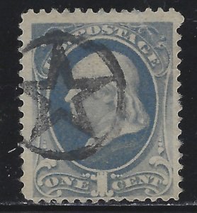 Scott # 156  Lot E204 1c Franklin ultramarine fancy cancel  Used