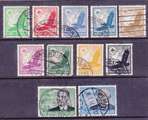 Germany C46-56 Used 1934 Swastika Sun Globe & Eagle -Otto Lilienthal Airmail Set