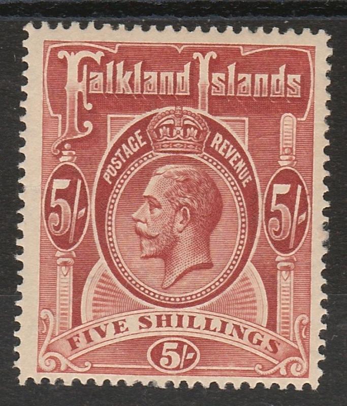 FALKLAND ISLANDS 1912 KGV 5/- RED