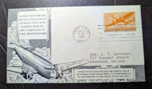 1941 USA Airmail First Day Cover FDC Saint Louis MO to Lawrence KS