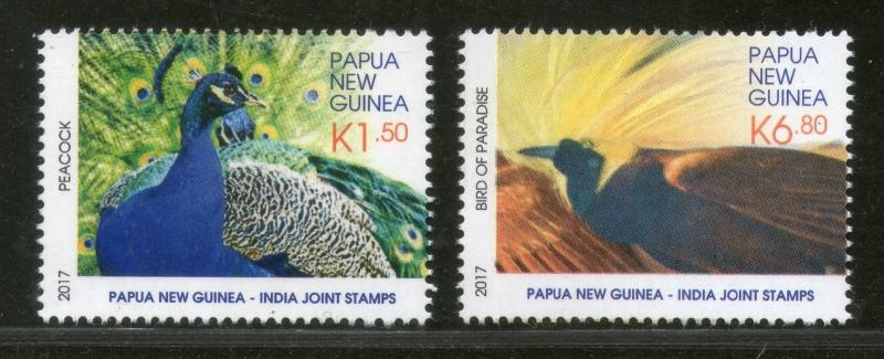 Papua New Guinea 2017 India Joints Issue Birds of Paradise Peacock Fauna 2v MNH