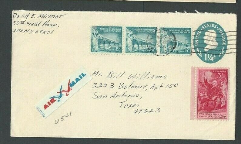 Ca 1968 Liberty Series #1031A 1.25c X 3 W/Others Pay 8c Airmail Rate W/Etiquette