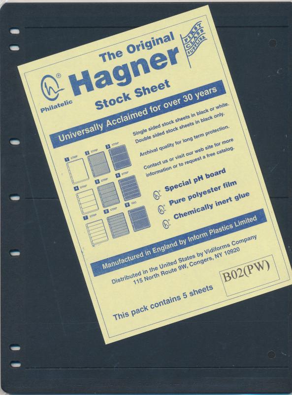 25 HAGNER 2 POCKET BLACK STOCK SHEETS 5 PACKAGES OF 5 SINGLE SIDED 