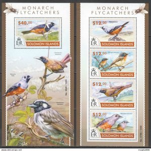 2015 Solomon Islands Birds Monarch Flycatchers Fauna #3202-06 1+1 ** Ls445