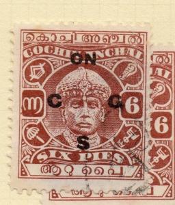 India Cochin 1938-44 Early Issue Fine Used 6p. Optd 200491