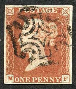 1841 Penny Red (MF) Plate 21 Fine Four Margin