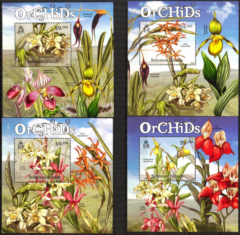 Solomon Islands 2012 Flowers Orchids 4 S/S MNH