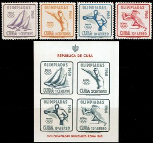 Cuba #645-46, C212-213, C213A Set and S/S MNH - Olympics (1960)